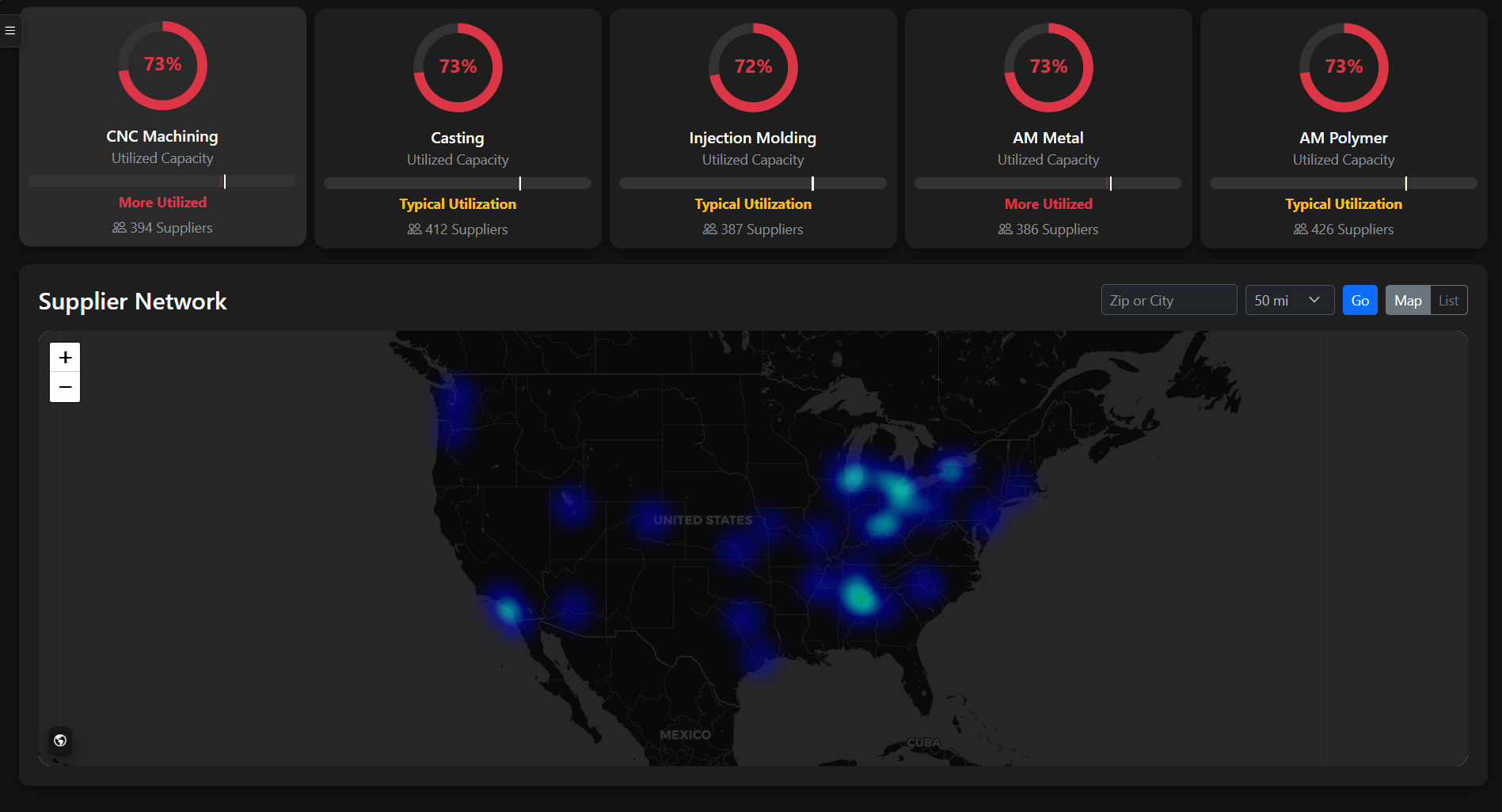 Defense manufacturing network dashboard